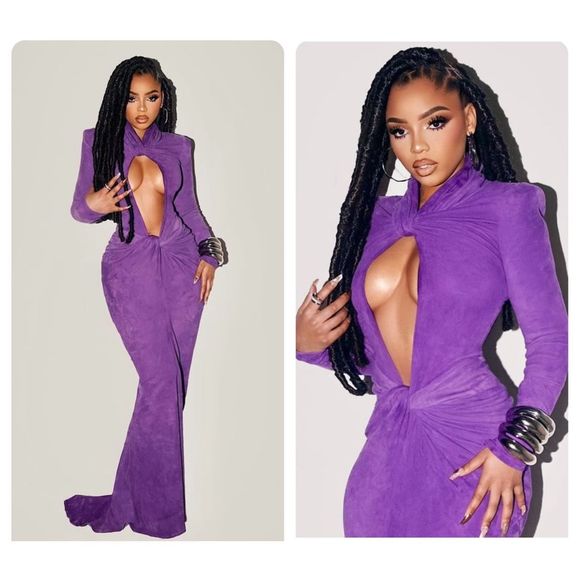 NWT LaQuan Smith Suede Keyhole Twisted Gown Size L $2395